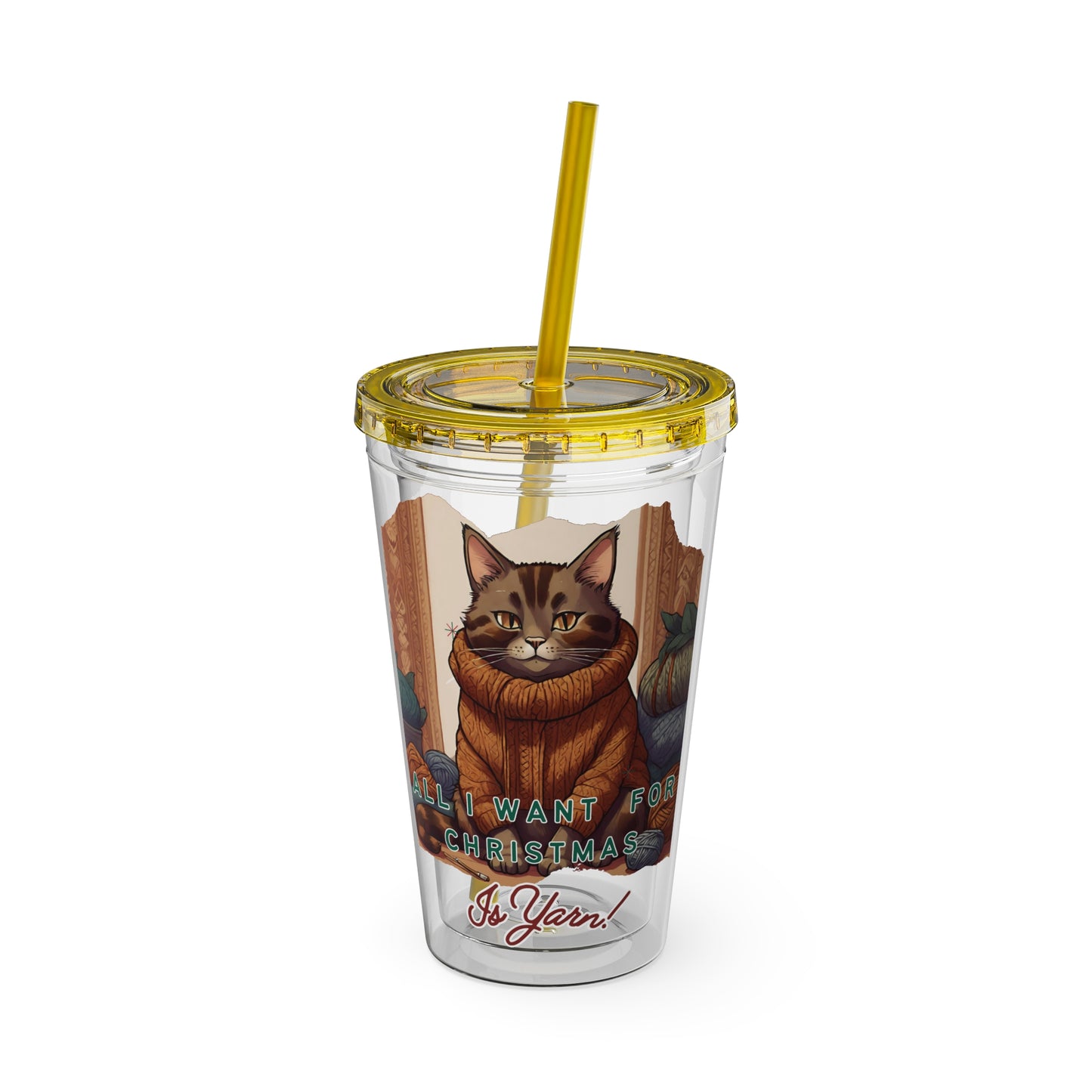 All I want for Christmas is Yarn Tumbler with Straw, 16oz