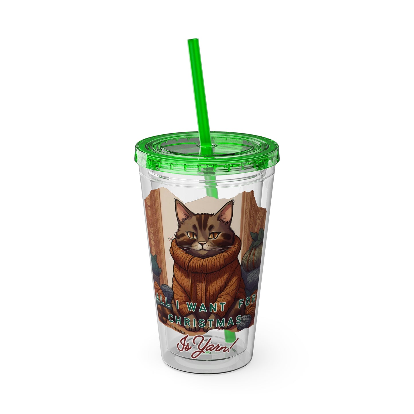 All I want for Christmas is Yarn Tumbler with Straw, 16oz
