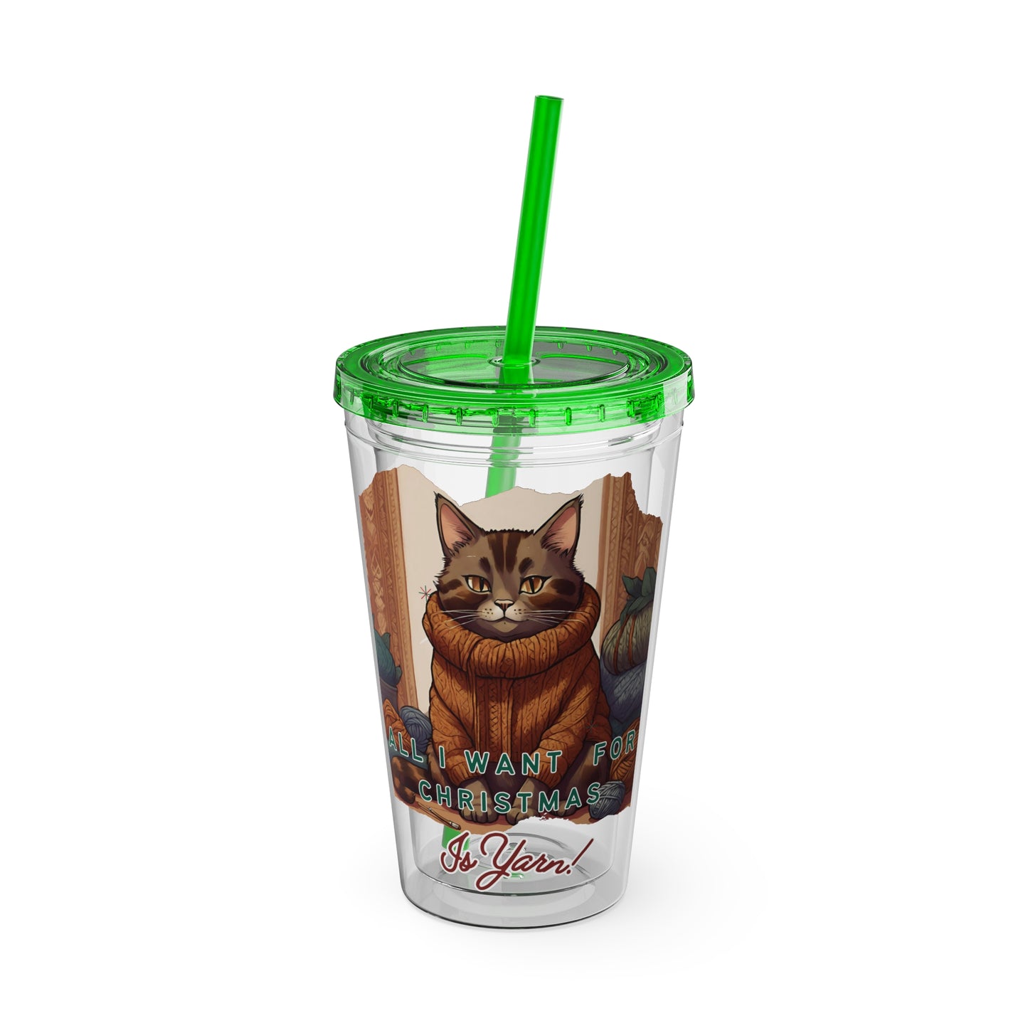 All I want for Christmas is Yarn Tumbler with Straw, 16oz