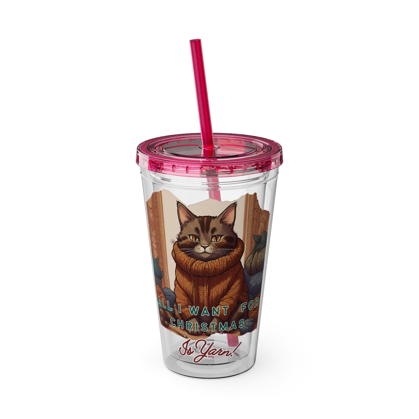 All I want for Christmas is Yarn Tumbler with Straw, 16oz