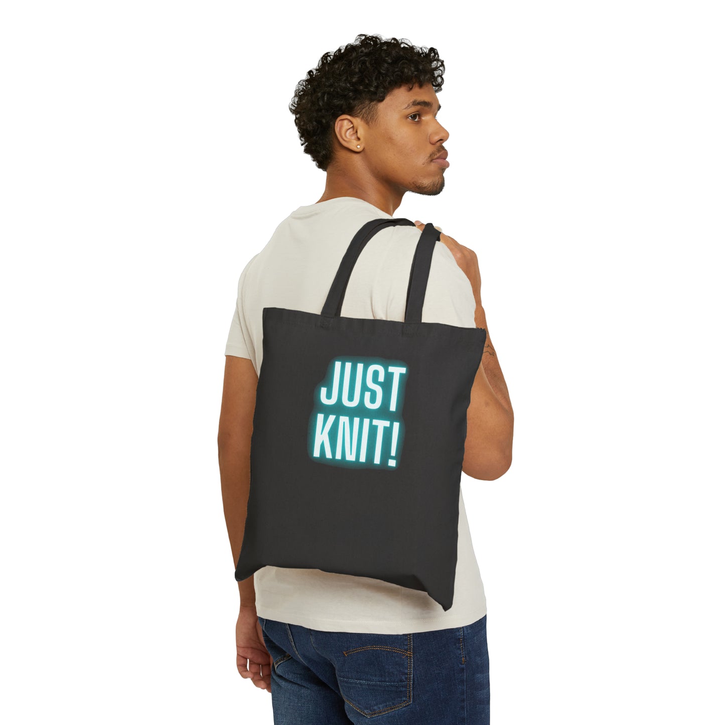 Just Knit Blue Cotton Canvas Tote Bag