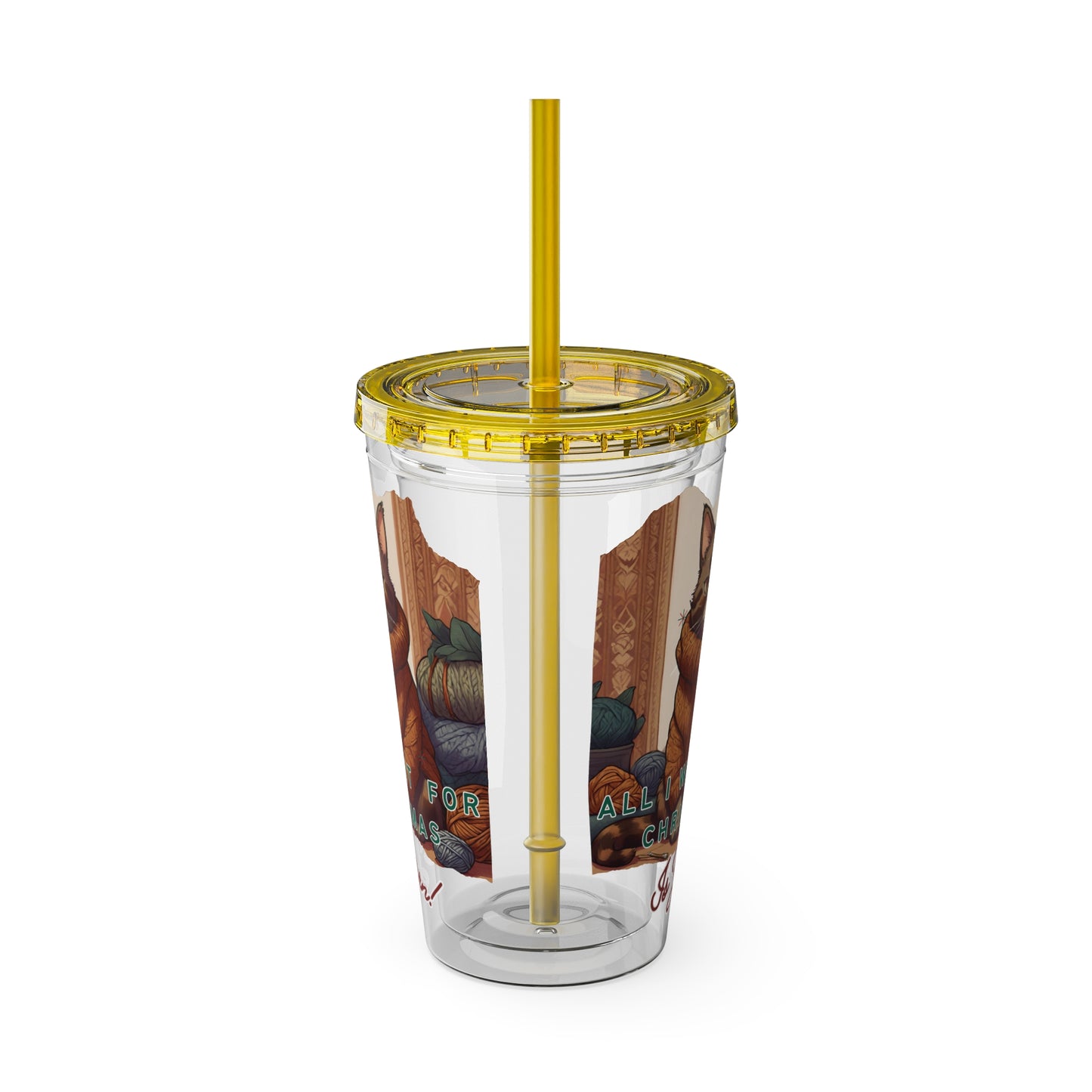 All I want for Christmas is Yarn Tumbler with Straw, 16oz