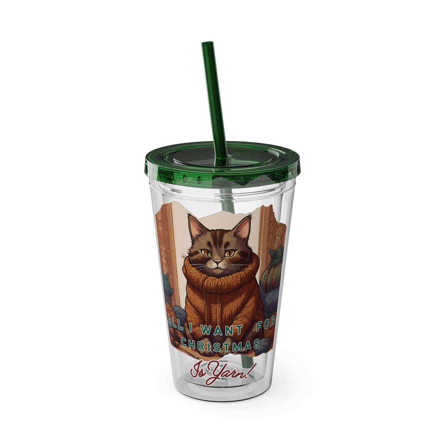 All I want for Christmas is Yarn Tumbler with Straw, 16oz