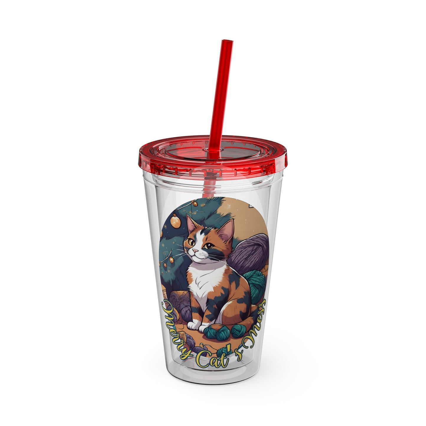 Merry Cat's Mess Tumbler with Straw, 16oz