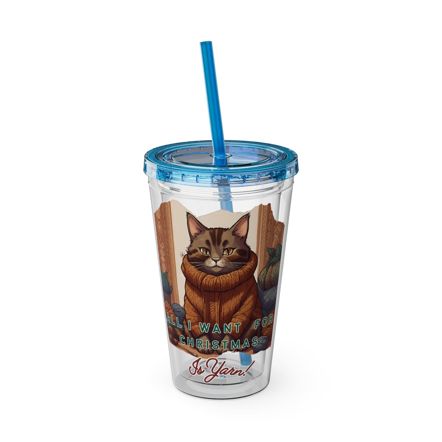 All I want for Christmas is Yarn Tumbler with Straw, 16oz