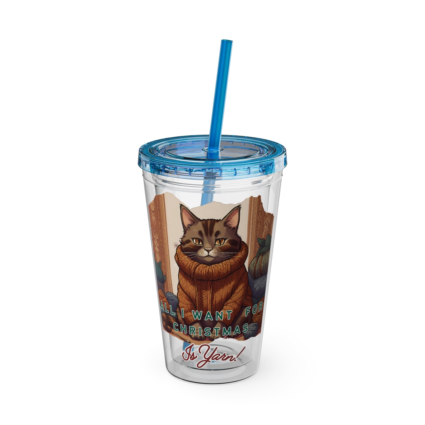 All I want for Christmas is Yarn Tumbler with Straw, 16oz