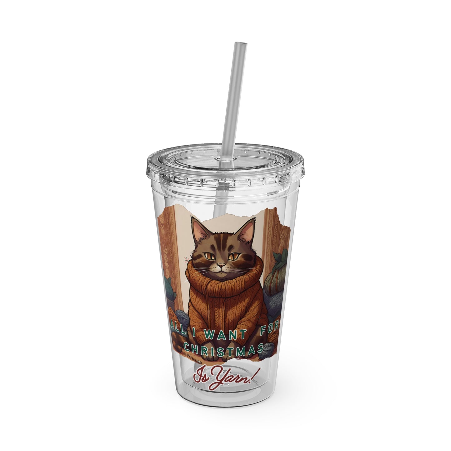 All I want for Christmas is Yarn Tumbler with Straw, 16oz