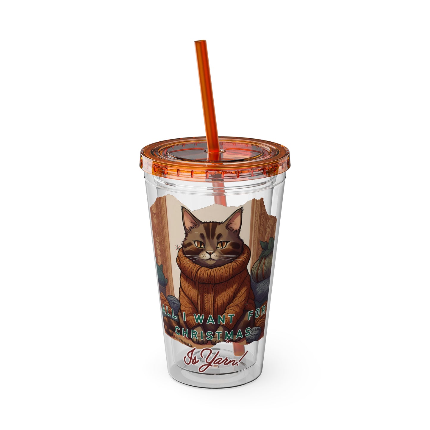 All I want for Christmas is Yarn Tumbler with Straw, 16oz