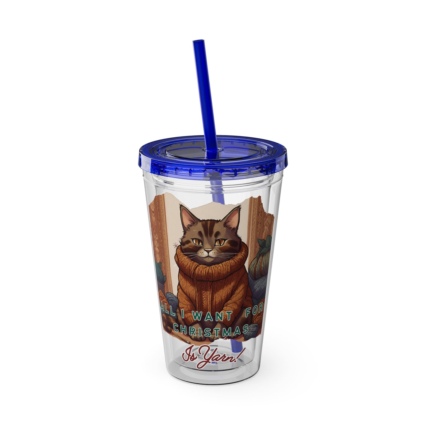All I want for Christmas is Yarn Tumbler with Straw, 16oz