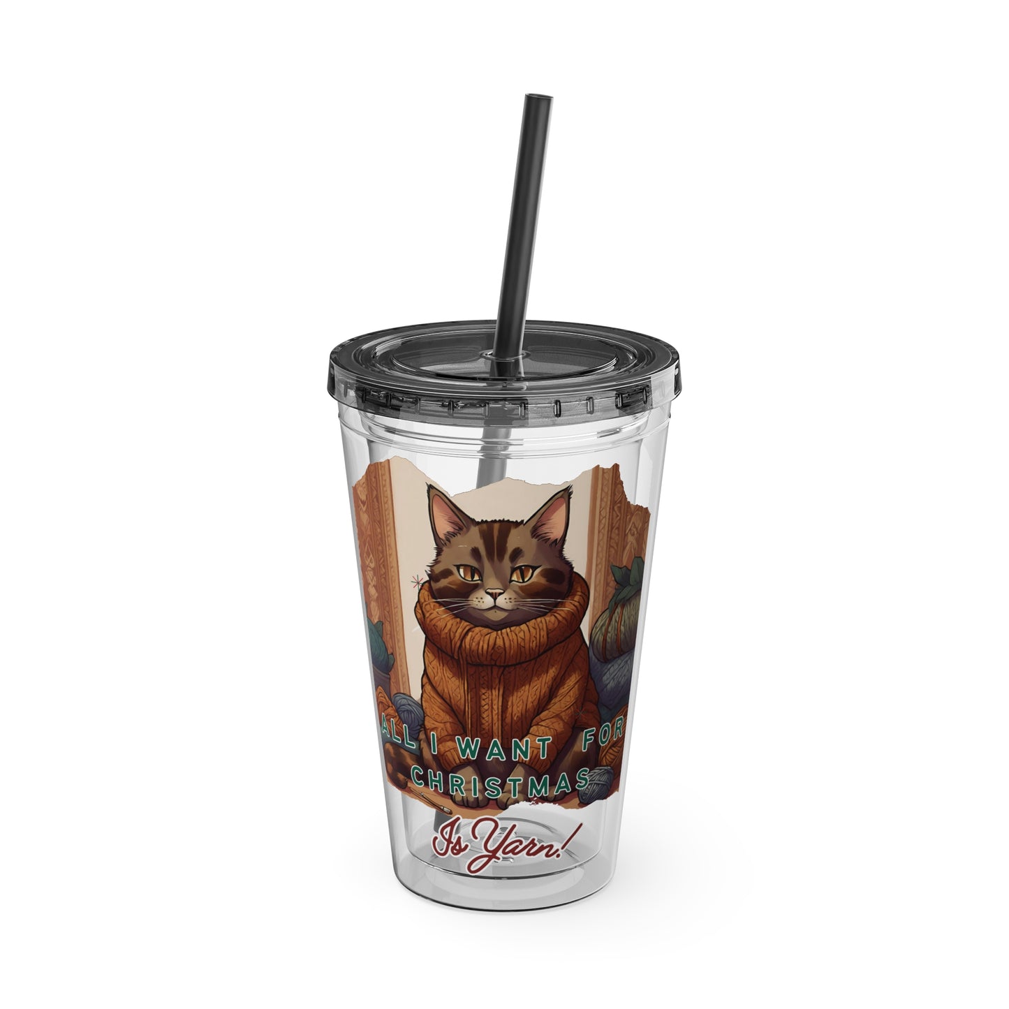 All I want for Christmas is Yarn Tumbler with Straw, 16oz