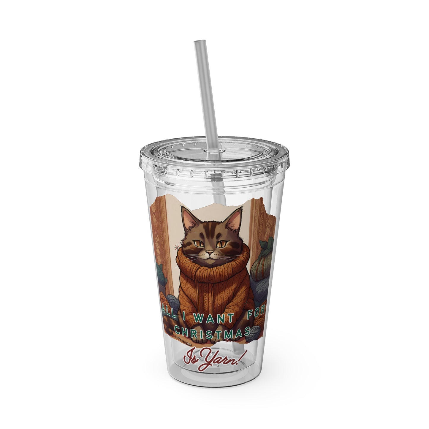 All I want for Christmas is Yarn Tumbler with Straw, 16oz