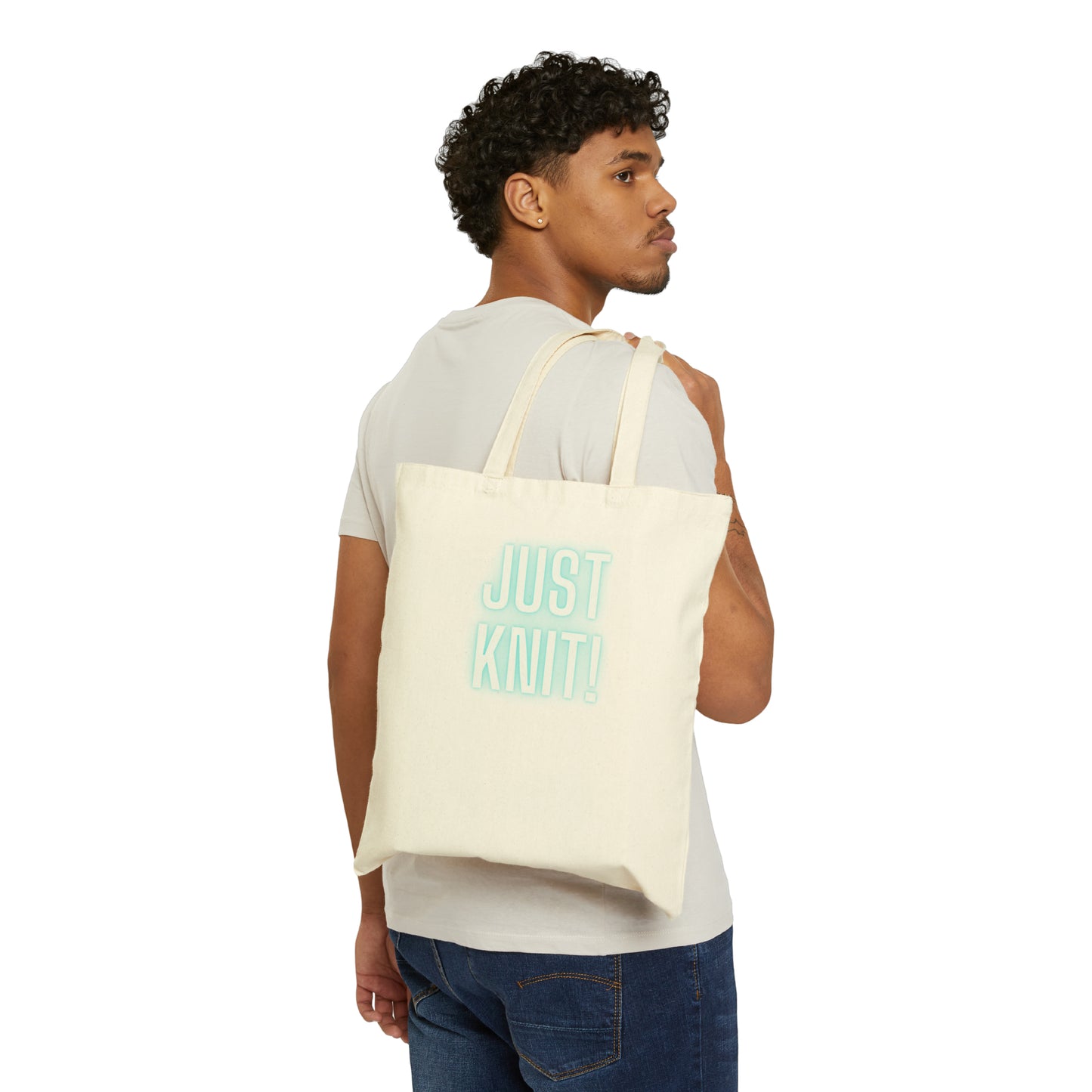 Just Knit Blue Cotton Canvas Tote Bag