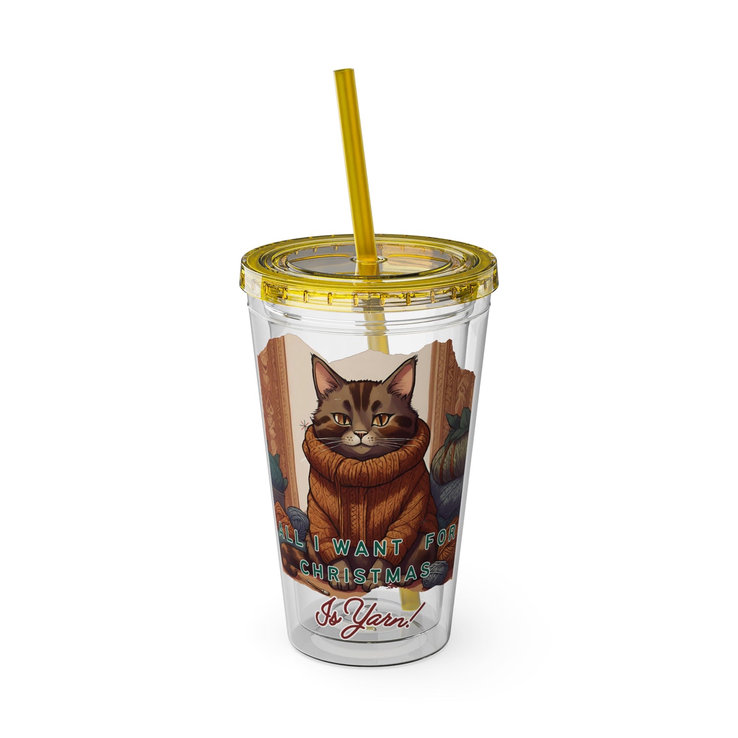 All I want for Christmas is Yarn Tumbler with Straw, 16oz