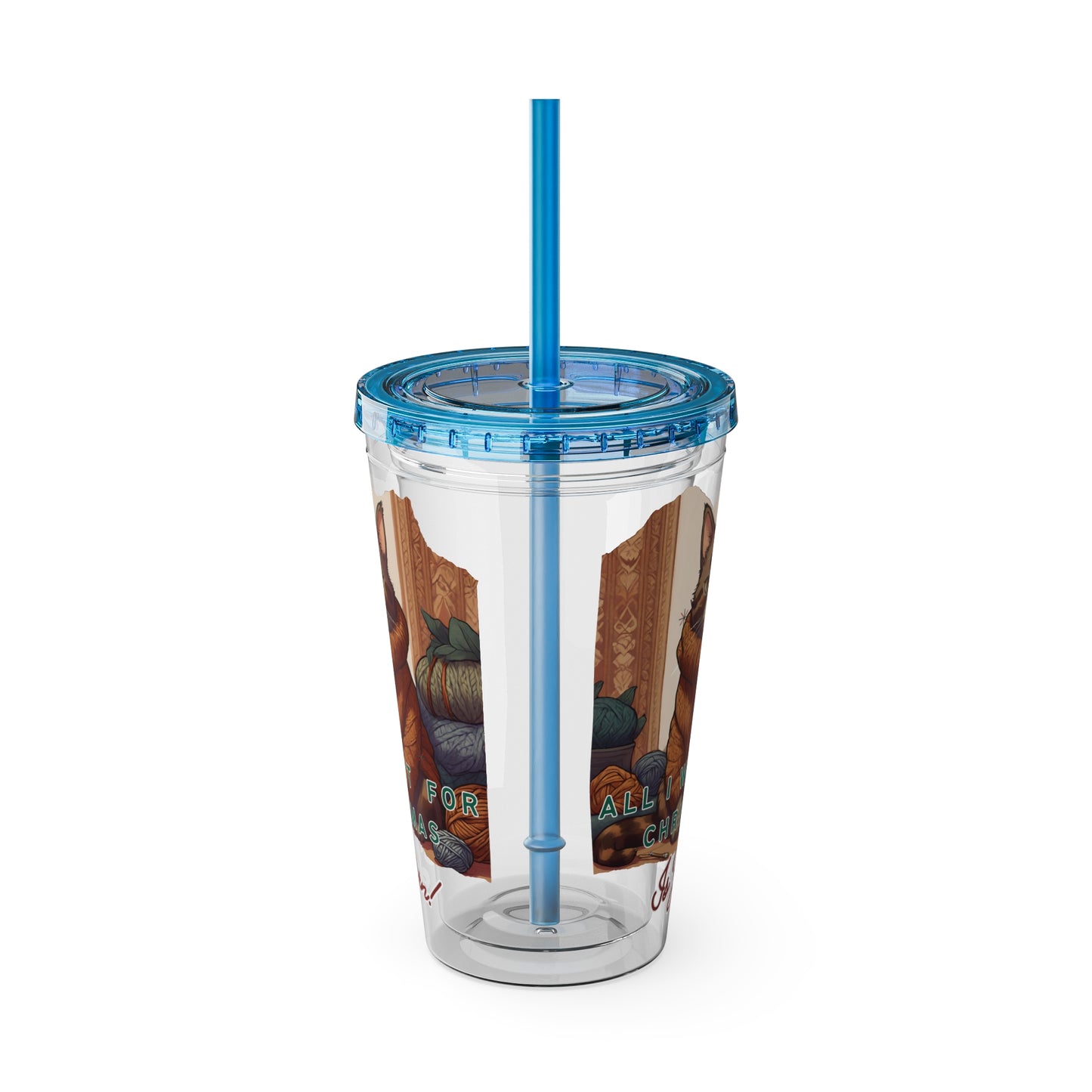 All I want for Christmas is Yarn Tumbler with Straw, 16oz