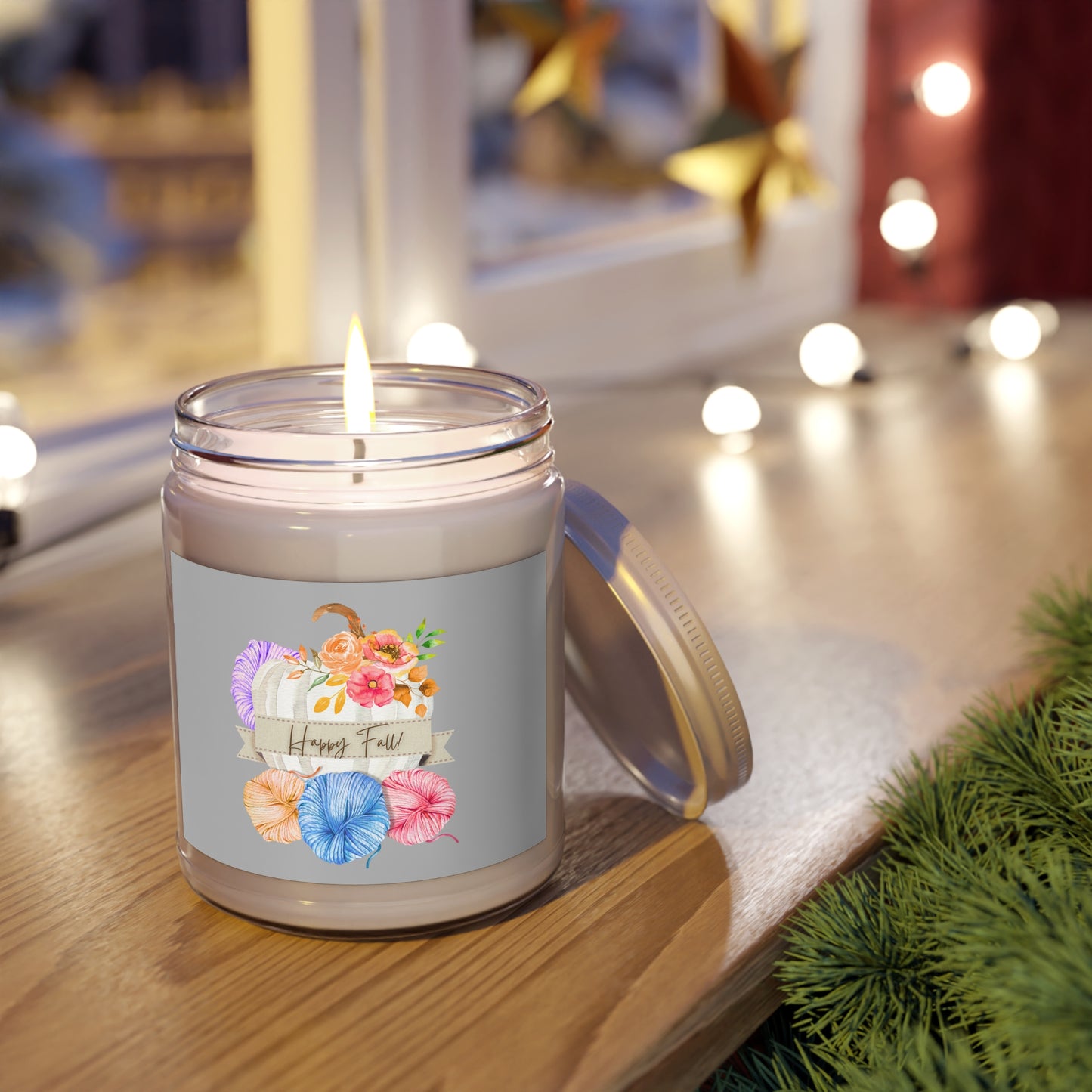 Cozy Autumn Scented Soy Candles with White Lid, 9oz