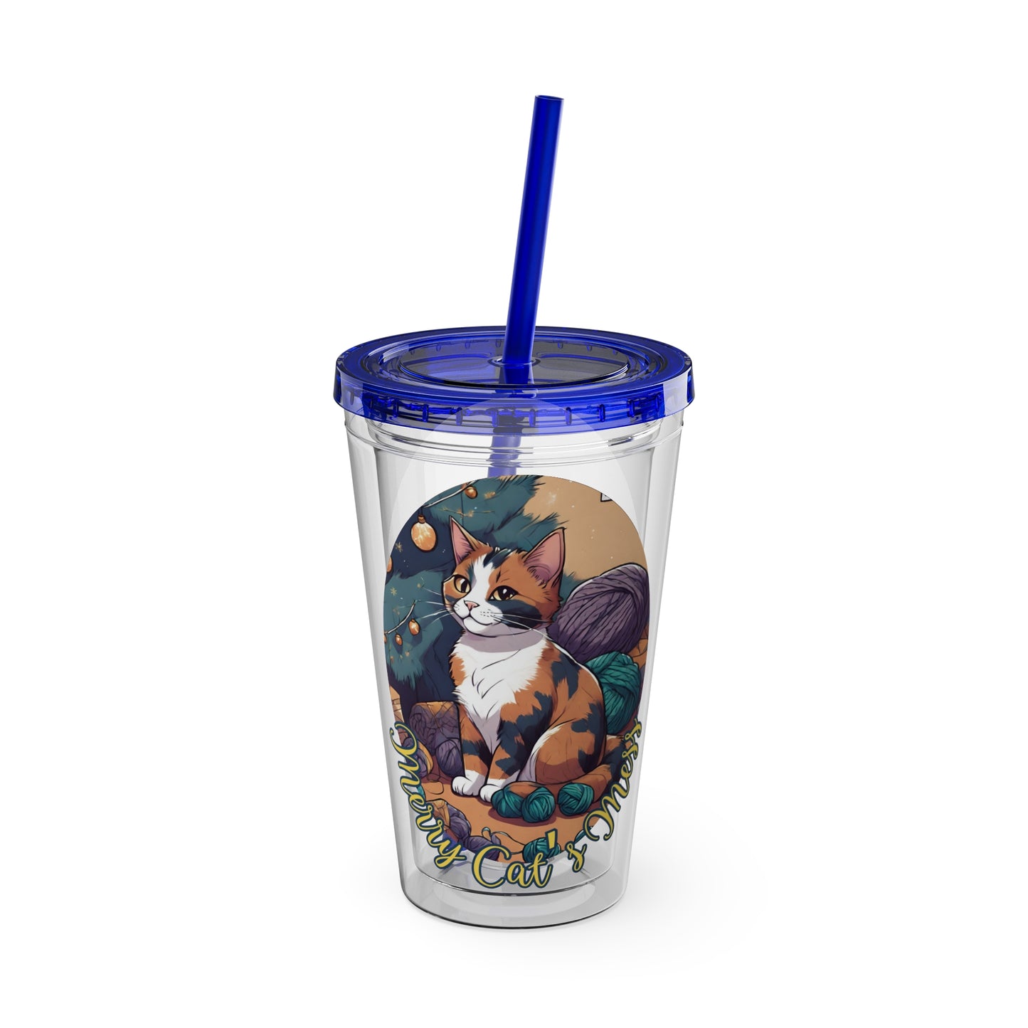 Merry Cat's Mess Tumbler with Straw, 16oz