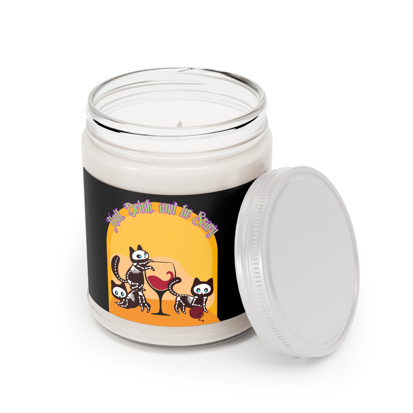 Knit Drink and Be Scary Scented Soy Candles with White Lid, 9oz