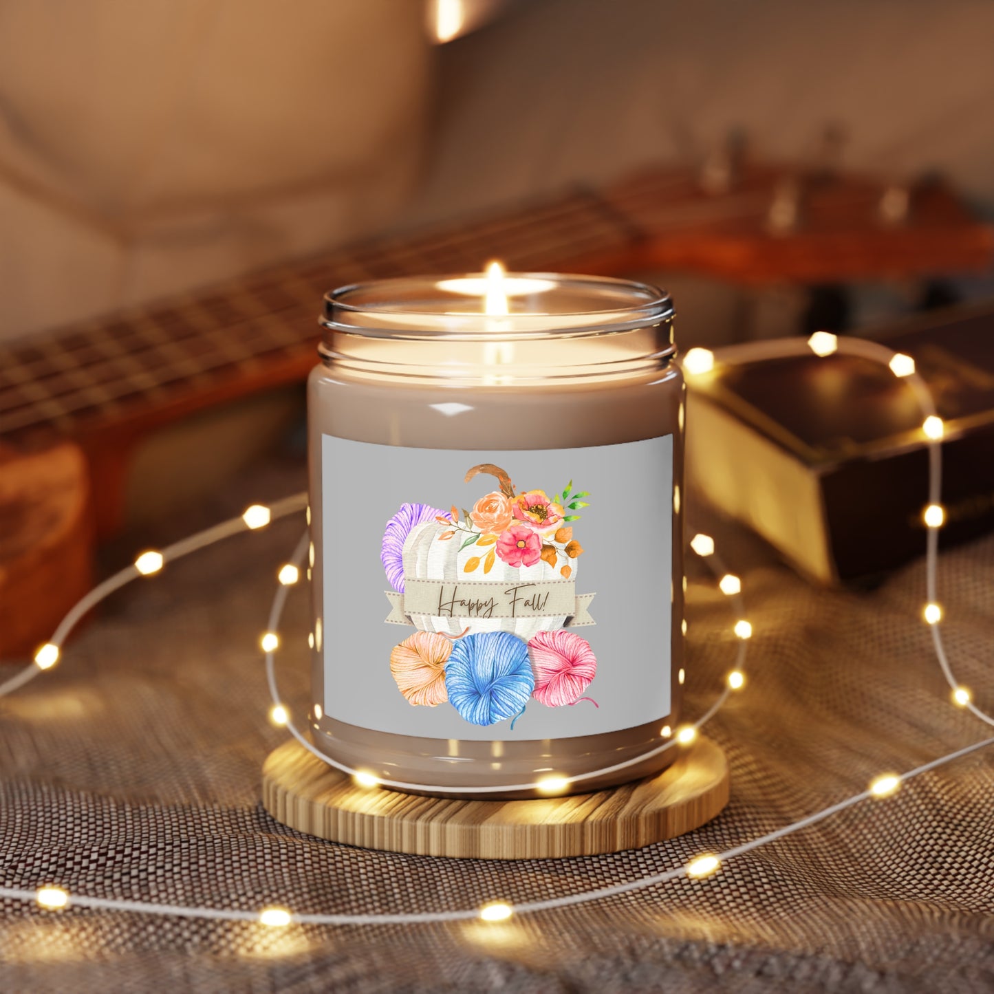 Cozy Autumn Scented Soy Candles with White Lid, 9oz