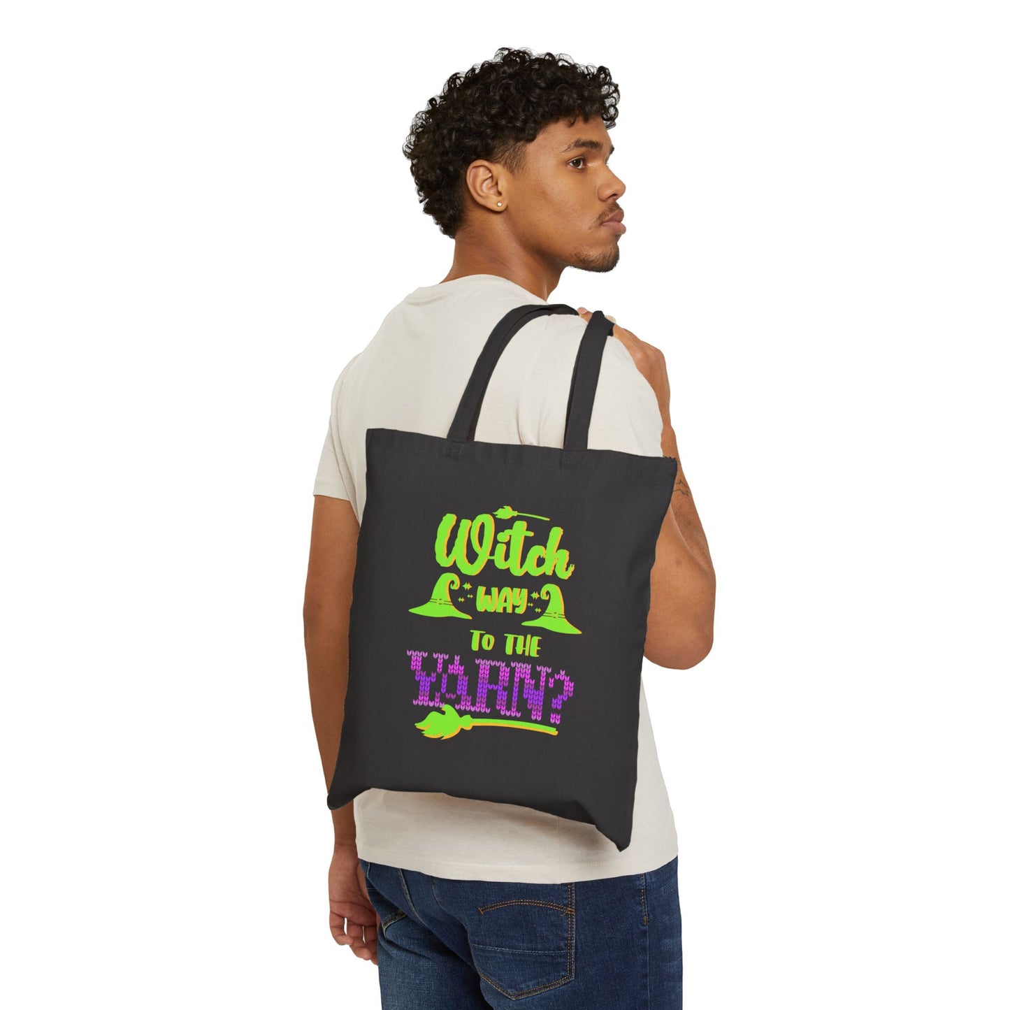 Witch Way to the Yarn Canvas Tote Bag