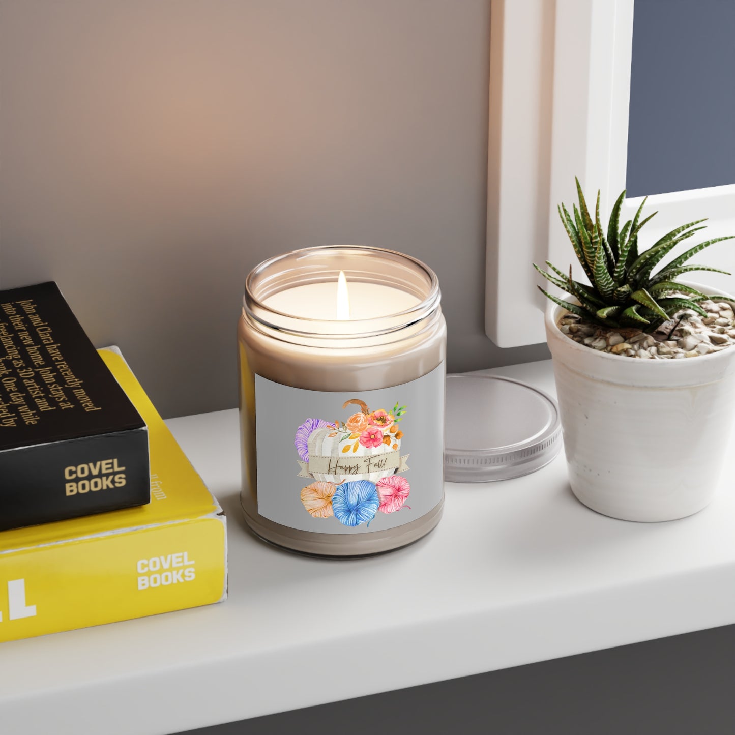 Cozy Autumn Scented Soy Candles with White Lid, 9oz